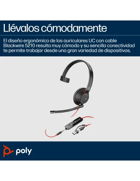 Poly Blackwire 5210 monoaural USB-C: auriculares con cable