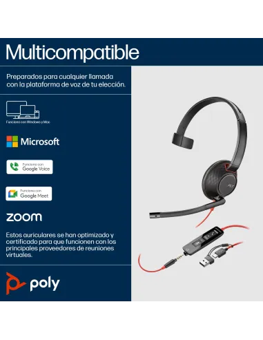 Poly Blackwire 5210 monoaural USB-C: auriculares con cable