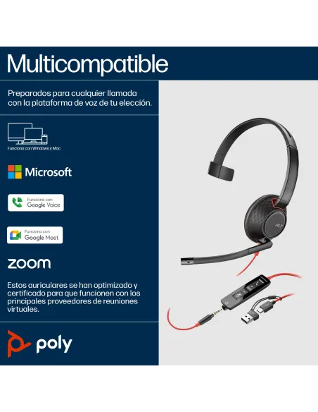 Poly Blackwire 5210 monoaural USB-C: auriculares con cable