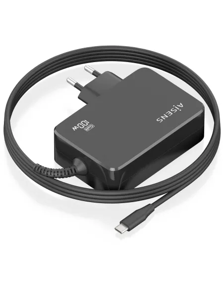 Cargador GaN AISENS 100W USB-C con cable de 1,8 m negro