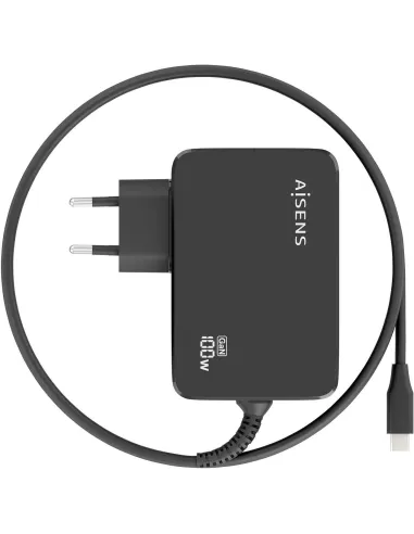 Cargador GaN AISENS 100W USB-C con cable de 1,8 m negro