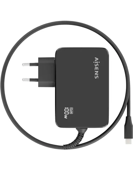 Cargador GaN AISENS 100W USB-C con cable de 1,8 m negro