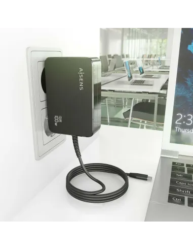Cargador GaN AISENS 100W USB-C con cable de 1,8 m negro