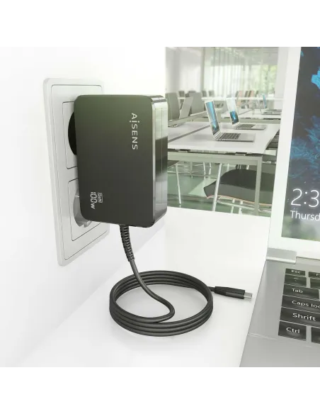 Cargador GaN AISENS 100W USB-C con cable de 1,8 m negro