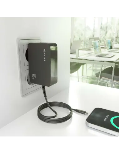 Cargador GaN AISENS 100W USB-C con cable de 1,8 m negro