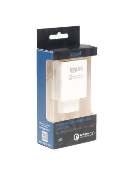 iggual Cargador doble USB QC3.0 + Tipo C PD 20W
