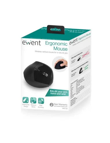 Ewent EW3158 Ratón Ergonómico Inalámbrico 1600 DPI Negro