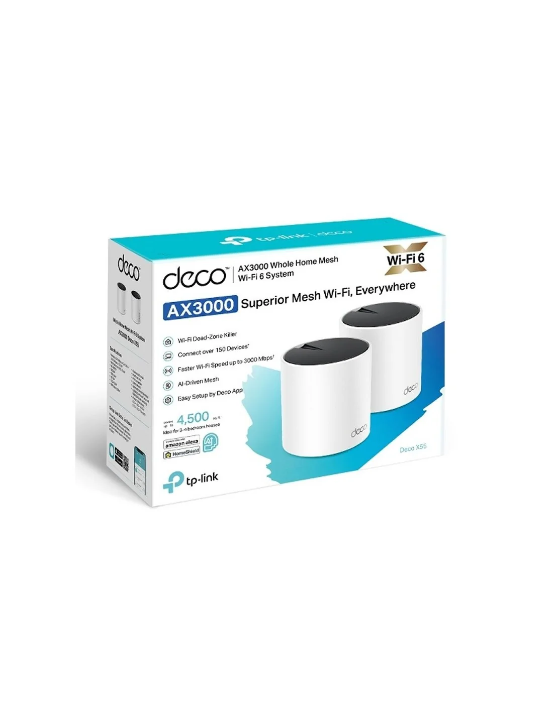 TP-Link Deco X55 Sistema Mesh WiFi 6 Doble Banda AX3000 Kit 2 Unidades