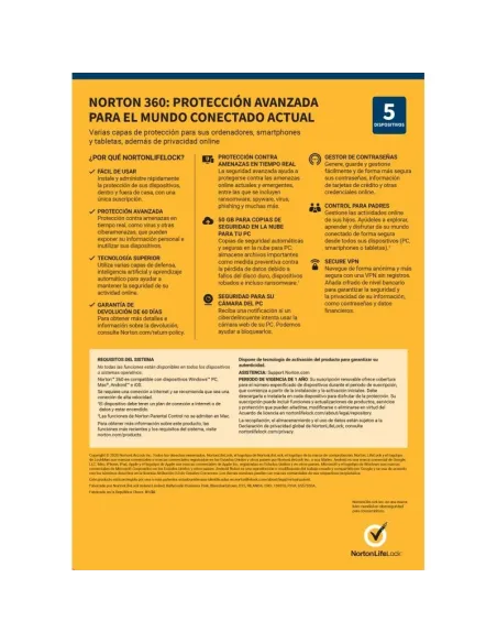 Norton 360 Deluxe 50GB ES 5 Dispositivos 1 Año