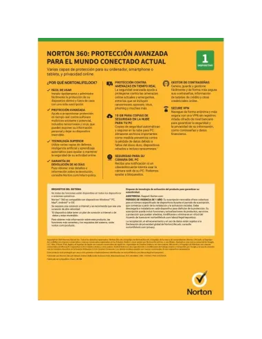 Norton 360 Estándar 10GB ES 1 Usuario 1 Dispositivo Licencia Electrónica (ESD)