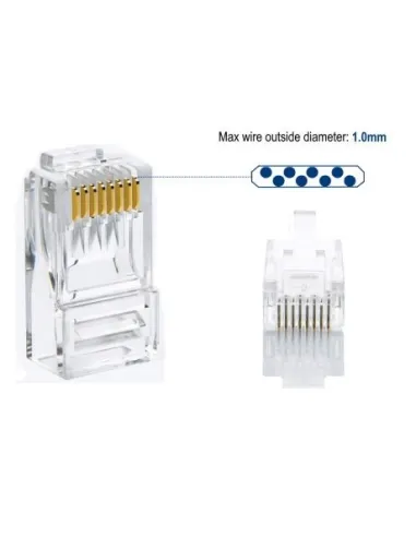 Ewent IM1205 Conector Modular CAT 6 U/UTP para Cable Redondo 100 unidades Transparente