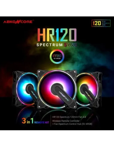 Abkoncore Spectrum Sync Pack 3 Ventiladores aRGB 120mm + Control HUB Negro