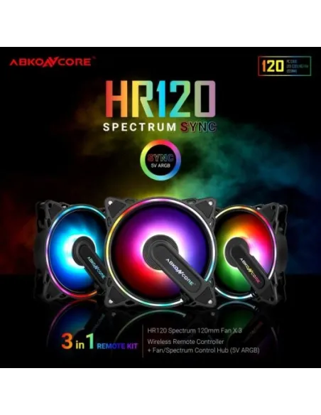 Abkoncore Spectrum Sync Pack 3 Ventiladores aRGB 120mm + Control HUB Negro