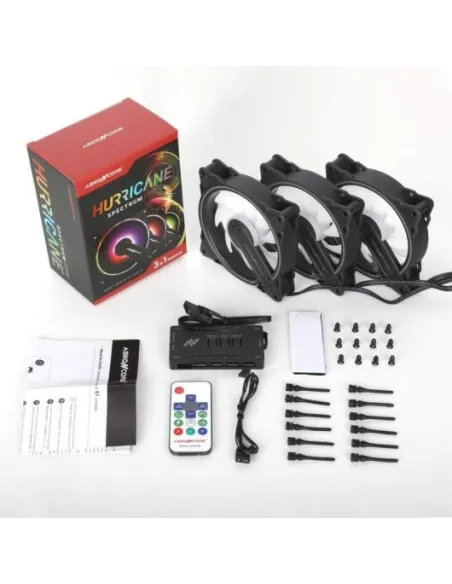 Abkoncore Spectrum Sync Pack 3 Ventiladores aRGB 120mm + Control HUB Negro