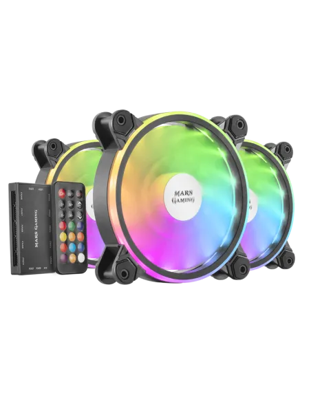 Mars Gaming MFX Pack 3 Ventiladores ARGB Dual 120mm Negros + Mando RF Negro