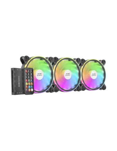 Mars Gaming MFX Pack 3 Ventiladores ARGB Dual 120mm Negros + Mando RF Negro