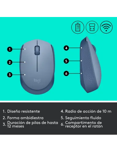 Logitech M171 Ratón Inalámbrico Gris Azulado
