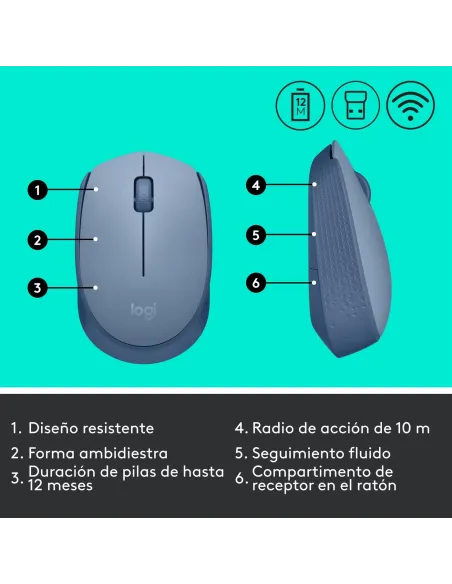 Logitech M171 Ratón Inalámbrico Gris Azulado