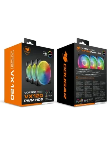Cougar Vortex VX120 PWM HDB Pack 3 Ventiladores Suplementarios ARGB 120mm