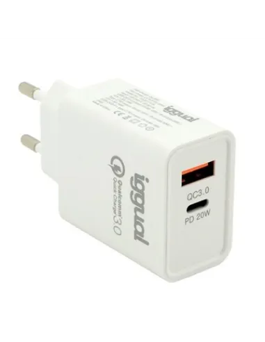 iggual Cargador doble USB QC3.0 + Tipo C PD 20W