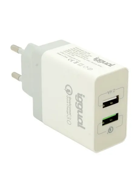 iggual Cargador 2xUSB de Carga Rápida QC3.0 30W