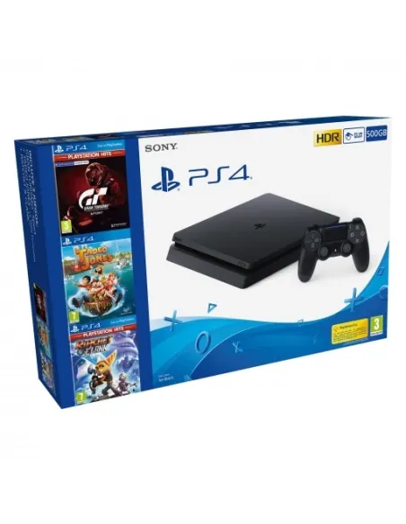 Consola PS4 500 GB + Tadeo Jones 3 + GT Sports Hits + Ratchet & Clank Hits