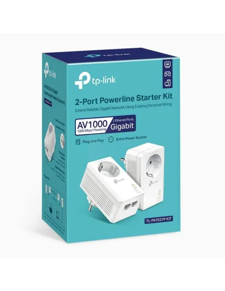 TP-Link TL-PA7027P KIT PLC Powerline Red Eléctrica AV1000 Gigabit con 2 Puertos Gigabit