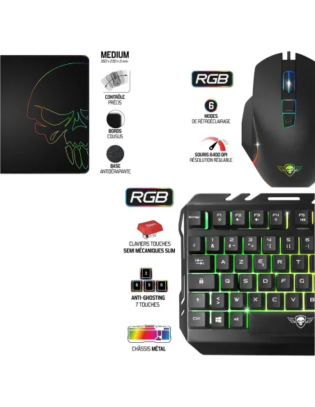 Spirit of Gamer CLS-PMK5 Kit Teclado + Ratón + Alfombrilla RGB Gaming Negro