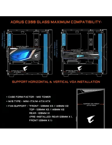 Gigabyte Aorus C300 Glass RGB Cristal Templado USB 3.1 Negro
