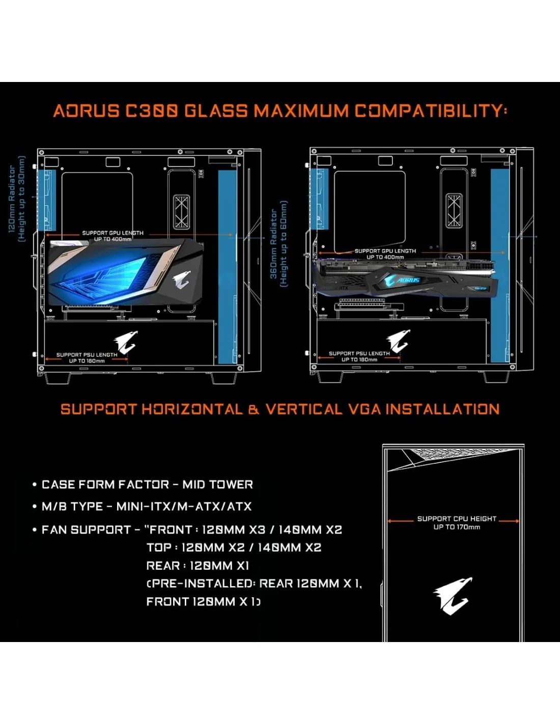 Gigabyte Aorus C300 Glass RGB Cristal Templado USB 3.1 Negro