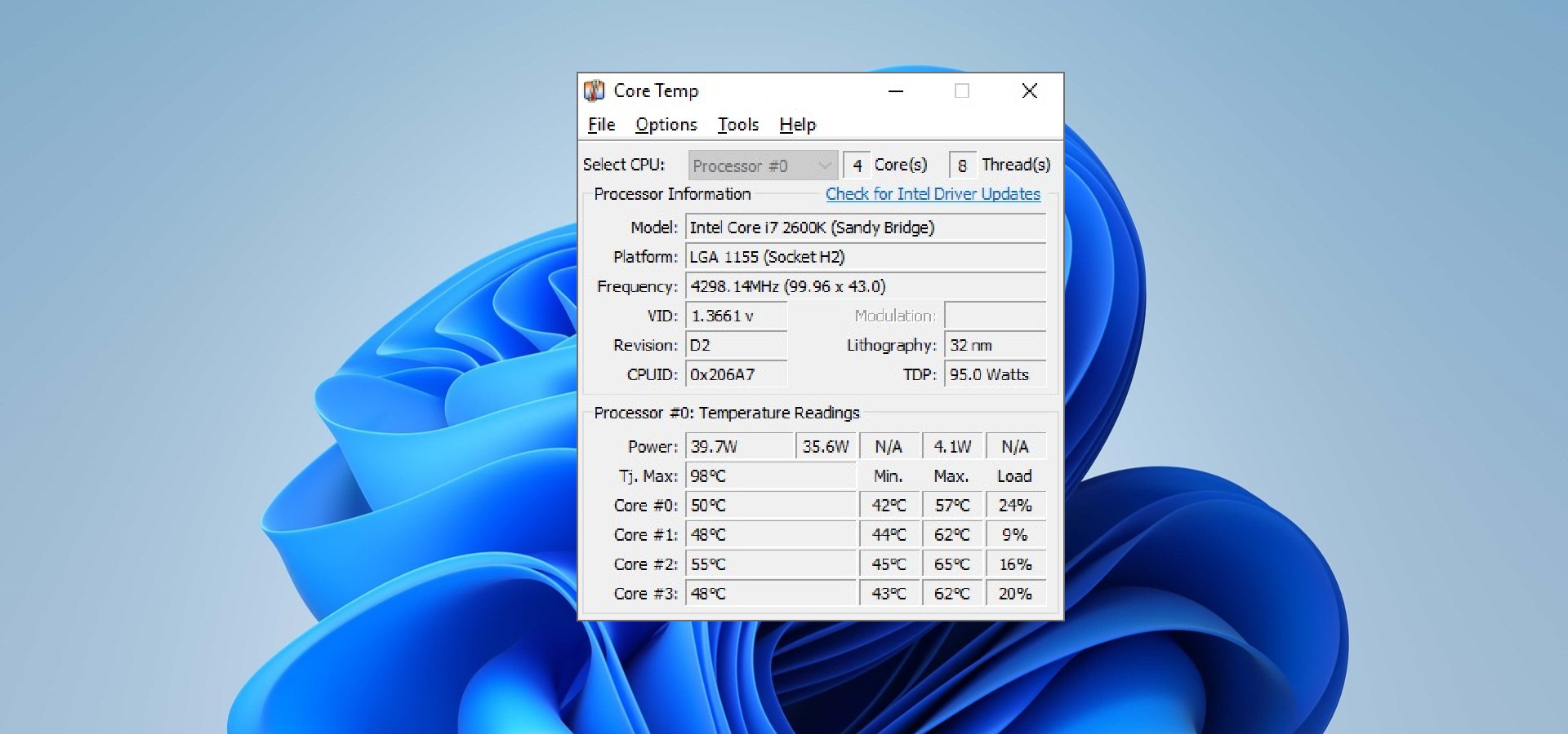 Análisis de ejemplo de Core Temp